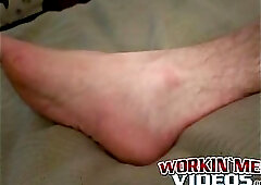 Amateur takes his big dick and masturbates before coming