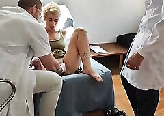 I went to the gynecologist and the naughty doctors fucked me without a condom in the office