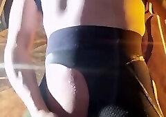 Erotic femboy in lifting glutes leggins