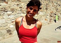 Small Tit Brunette Gives Blowjob To A Big Cock