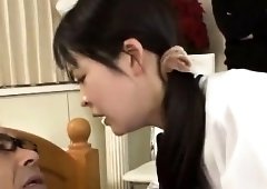 Cute Japanese teen with lovely boobs has sex with an old man