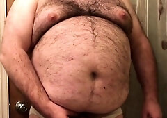 Fat Bear Strokes Clitty and Plays with Belly and Breasts