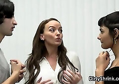 Shrink shows big tits to seduce teen couple