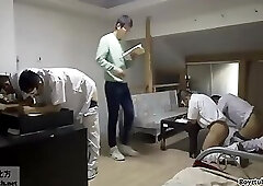 Teacher spanks four naughty boys