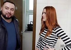 For cash cuck permits hunter to fuck red-haired GF in restroom