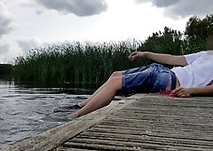 Horny European gay twink gets raw and wet outdoors by the lake