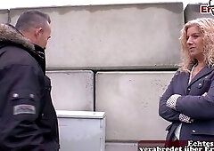 German older blond drilled at street casting