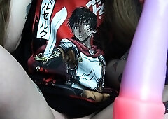 Skinny teen brunette masturbating with toy