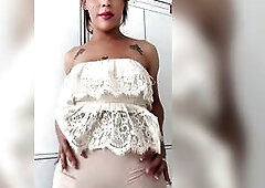 Thick thighs sway as this babe pulls her shorts down slow ?