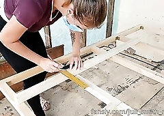 Juli Smith Meow works with different tools with wood, this babe gets sexy. THIS BABE DISROBES NOW!