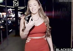After telling her chap that this babe's staying in and having an early night, Kagney has no such plans. In a sexy red suit, that babe leaves to m