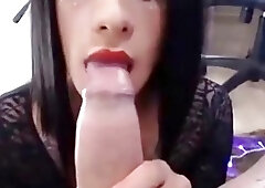 Bombastic shemale takes a monster schlong down her tight throat