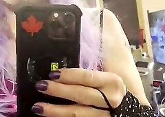 Crossdresser in purple Masterbates & Drinks Own Cum From Glass!