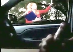 Cute ginger lady watches him jerk off in the car