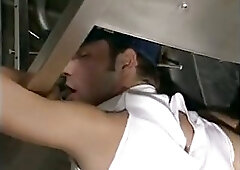 Flaming teens sucking & rimming in the kitchen