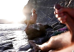 PENIS FLASH on a nudist beach: Stranger caught me wanking and helped me cum