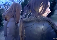 Dude picks up and fucks two bodacious lesbian girlfriend in hot POV scene