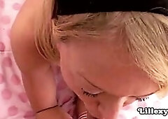 Lil Lexy showing her natural tits and pussy. She blowjob a big dick closeup and sucking balls until cumming