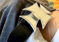 Tattooed young guy Kelly Cooper jacks off his long hard dick