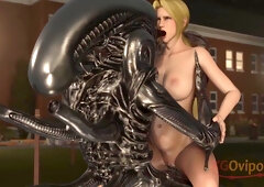 Helena Rides An Alien (3d Alien Monster Oviposition) - Car Toon, Helena Douglas And Throat Bulge