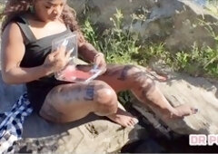 Inked beauty Casaltesudex pleasures herself outdoors with a voluptuous dildo and her very wet feet