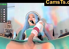 Cute anime tranny pomping her huge dick