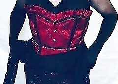 Sissy strips to lingerie, twirls and smokes