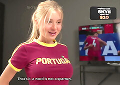 Horny fan in jersey receives cum during match