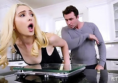 Spicy miniature blonde Jane Wilde and a huge wiener inside her hole