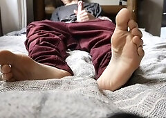 Male feet soles, moaning loudly, boy solo feet