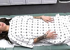 Tattooed sexy teen lets doctor fuck her pussy to pass her drug test