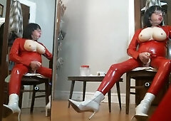 Red Catsuit White Boots E Tits 4