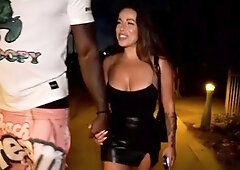 Sultry MILF worships every inch of big black cock outdoors