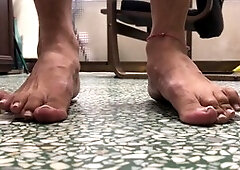 Cum on my dirty slave feet after a long day barefoot teaching