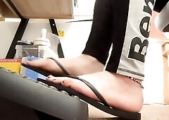 Femmy boyfeet - underneath desk serf POV