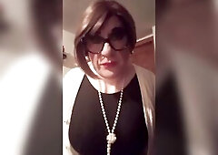 Crossdresser Male Showing off His Curves in Front of the Mirror