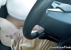 This horny exhibitionist loves to play with her ass, and this time she's at a gas station, fingering and toying her tight hole, not caring who se