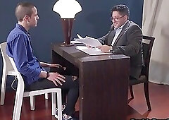 Fat boss gay doggystyled by twink in asshole in meeting room