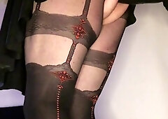 Sissy plowing her humungous black faux-cock