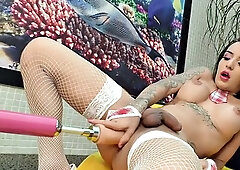 TS Vitoria Neves Cums for Her Machine