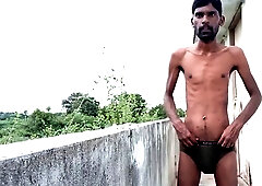 Hairy assholes, stroking outside, risky outdoor