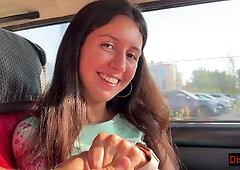 Woman picked up on rural road ends up covered in cum in forest car encounter