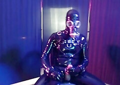 Rubberboy wets himself and jerks off