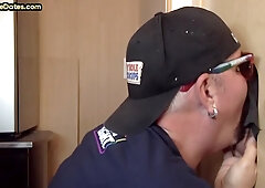 Gloryhole homemade DILF takes cum in mouth after blowjob