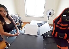 A maid in jeans and flip-flops signs an agreement to have sex for one minute each hour until her boss ejaculates.