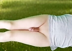 888 White Glamorous Femboy on Green Grass Butt Soft Body Delightful and Youthful