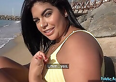 Watch Erin Everhard get pounded in public beach and then drenched in private pool by a big dick