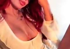 Cute babe in sexy lingerie masturbates with her pink dildo