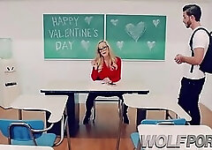 Horny teacher, in black stockings, Brandi Love is making love with her student, in the classroom
