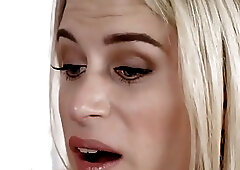 Dazzling blonde shemale sucks a guy off and gets hammered